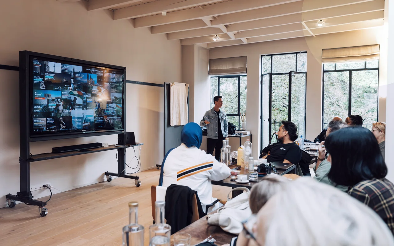 Professional people reviewing event venue options