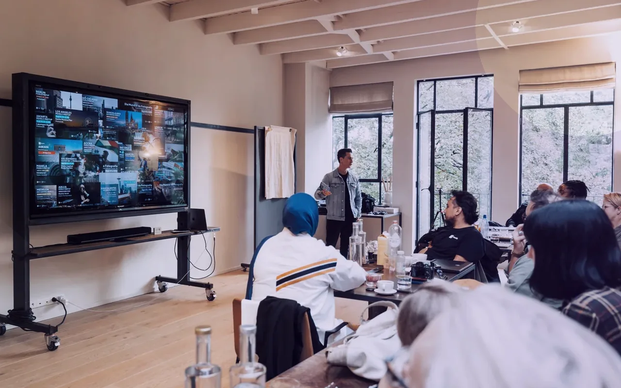 Professional people reviewing event venue options