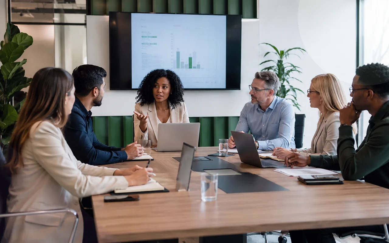 Business team reviewing event flow